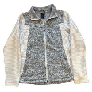 The North Face Womens Fleece Jacket Gray White Textured Zip‎ Up Outerwear M |Q1